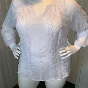 Counterparts white gauzy V-neck tunic 3X